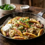 Rezeptbild: Schupfnudeln mit Sauerkraut (Krautschupfnudeln): Die beste knusprige Schupfnudelpfanne in 20 Minuten – Schnelle Zubereitung, Zutaten & exakte Garzeit