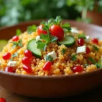Rezeptbild: Türkischer Couscous Salat: Das beste 15-Minuten-Rezept (Kısır-Art mit Gurke, Tomaten & Feta) – Schnelle Zubereitung, Zutaten & exakte Garzeit